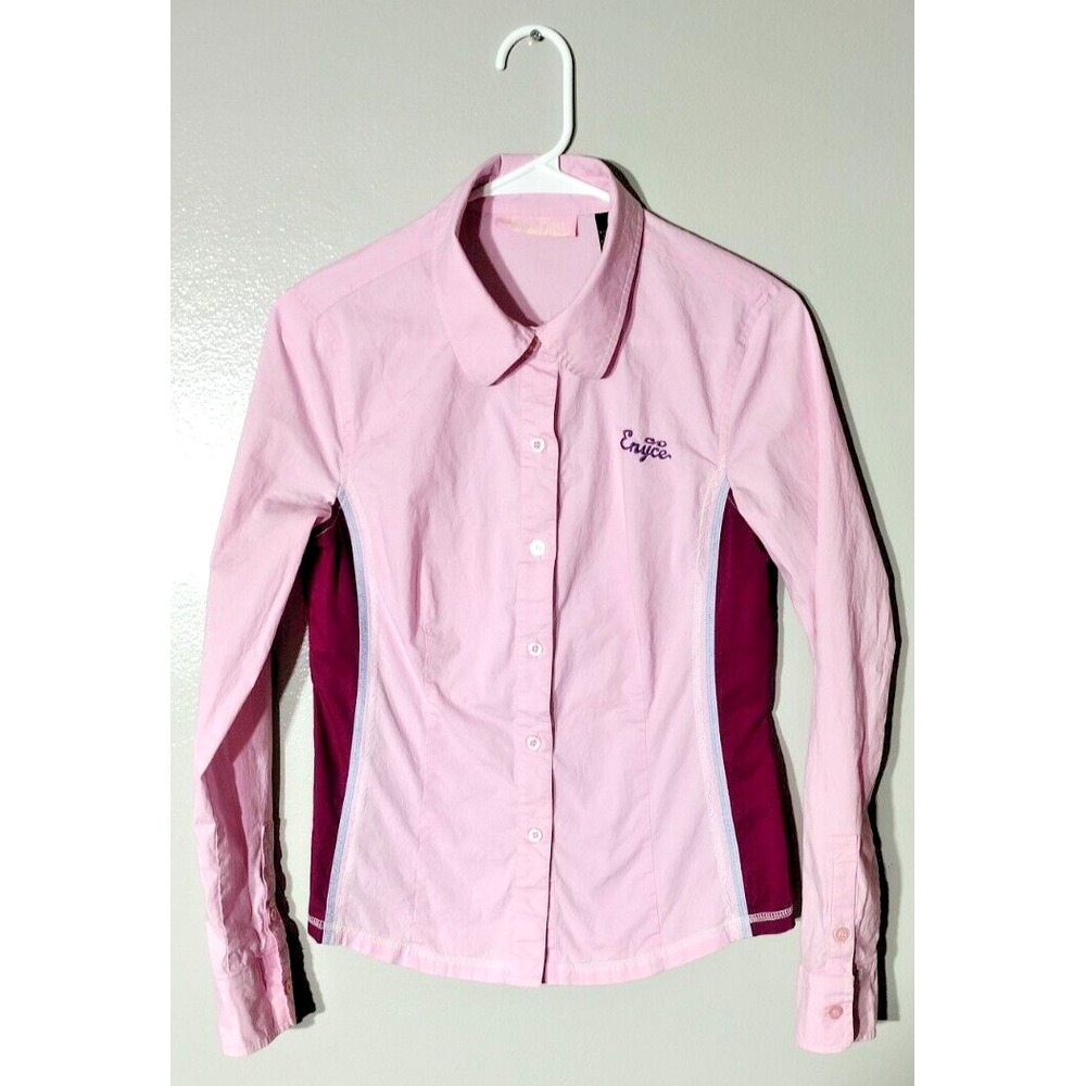 Vtg Lady Enyce Pink Long Sleeve Button Up Large Shirt Y2K Embroidered Large Logo